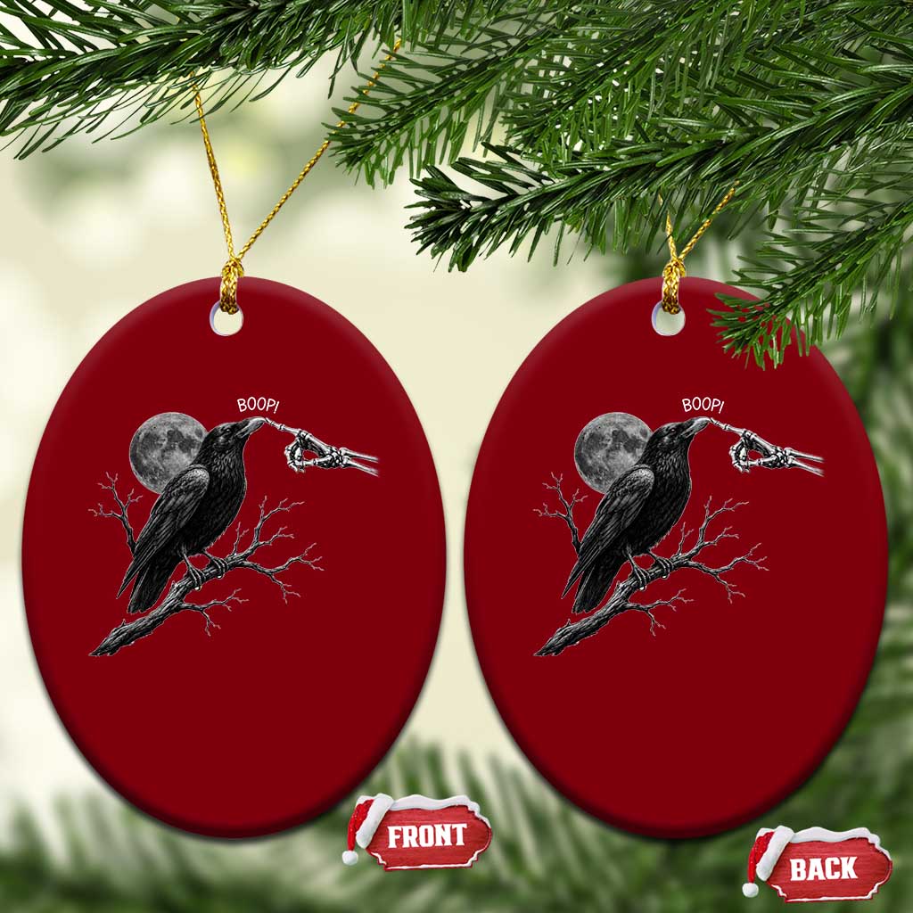 Skeleton Hand Boop Raven Ceramic Ornament Funny Spooky Halloween Crow Moon Graphic