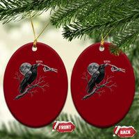 Skeleton Hand Boop Raven Ceramic Ornament Funny Spooky Halloween Crow Moon Graphic
