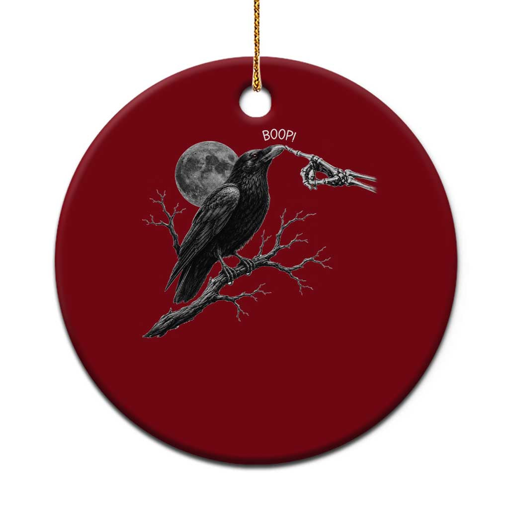 Skeleton Hand Boop Raven Ceramic Ornament Funny Spooky Halloween Crow Moon Graphic