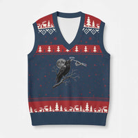 Skeleton Hand Boop Raven V-Neck Knit Sweater Vest Funny Spooky Halloween Crow Moon Graphic