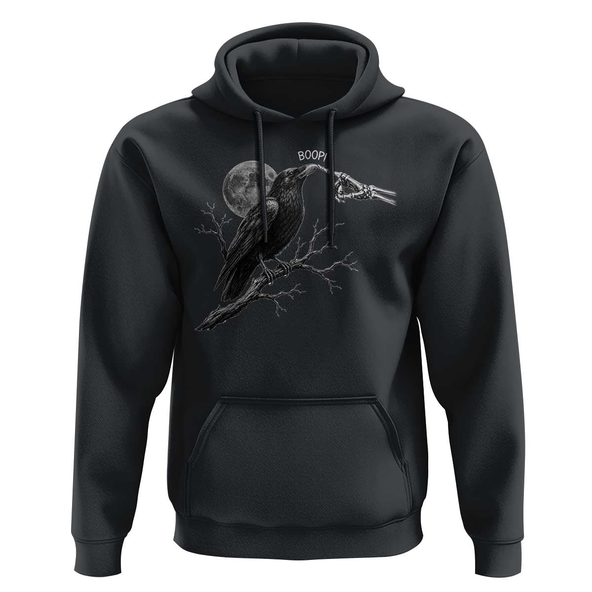 Skeleton Hand Boop Raven Hoodie Funny Spooky Halloween Crow Moon Graphic