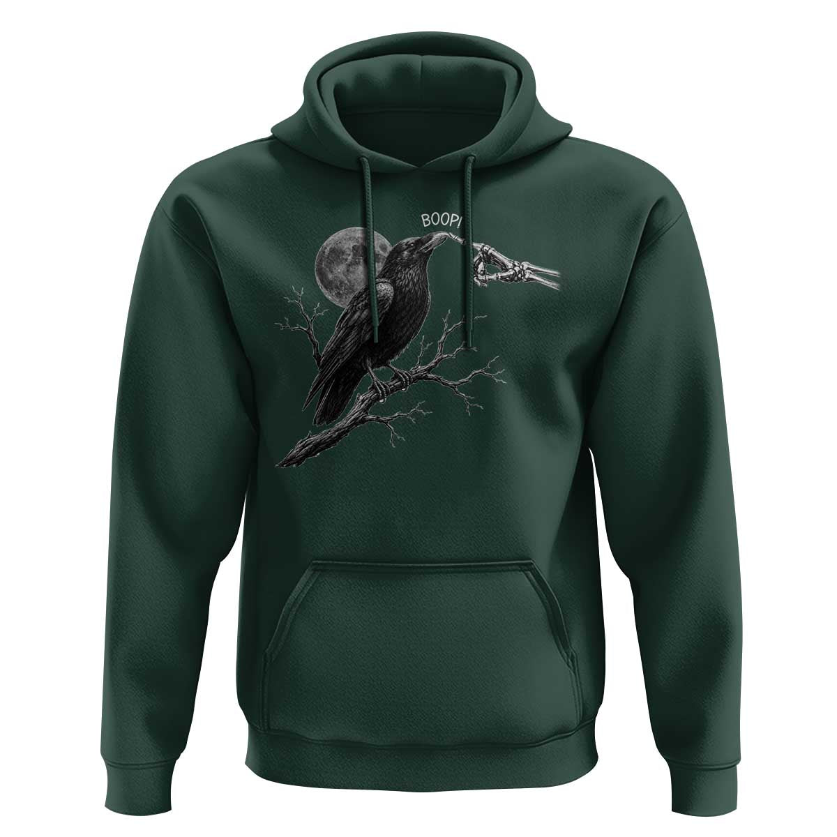 Skeleton Hand Boop Raven Hoodie Funny Spooky Halloween Crow Moon Graphic