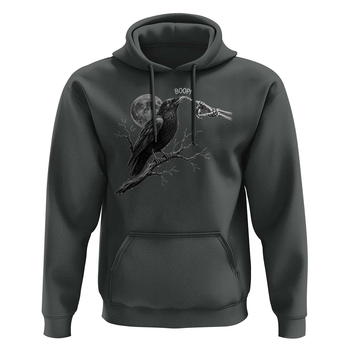 Skeleton Hand Boop Raven Hoodie Funny Spooky Halloween Crow Moon Graphic