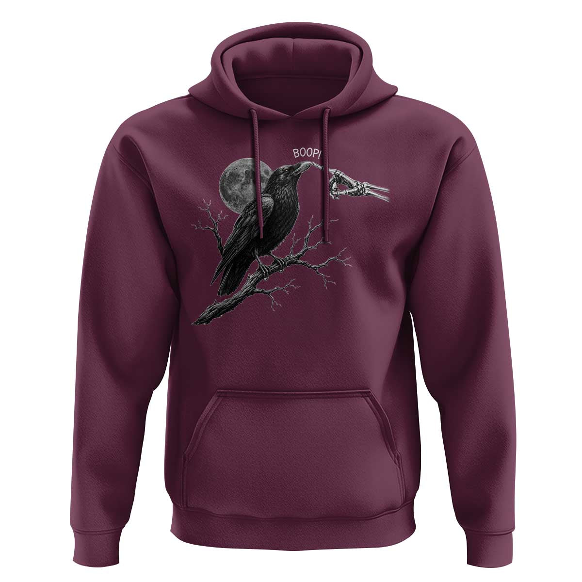 Skeleton Hand Boop Raven Hoodie Funny Spooky Halloween Crow Moon Graphic