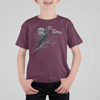 Skeleton Hand Boop Raven T Shirt For Kid Funny Spooky Halloween Crow Moon Graphic