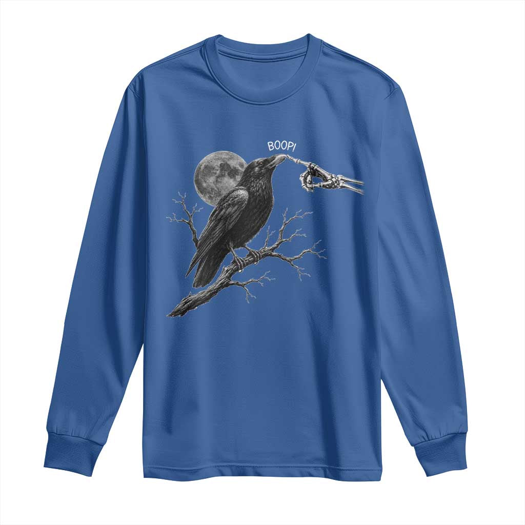 Skeleton Hand Boop Raven Long Sleeve Shirt Funny Spooky Halloween Crow Moon Graphic