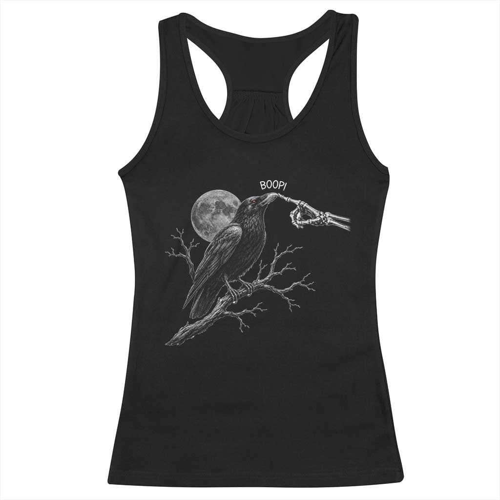 Skeleton Hand Boop Raven Racerback Tank Top Funny Spooky Halloween Crow Moon Graphic