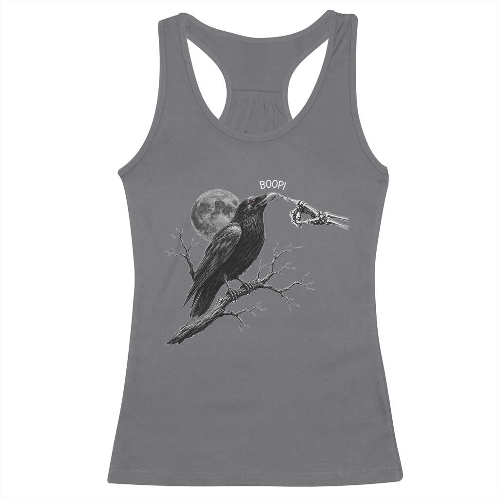 Skeleton Hand Boop Raven Racerback Tank Top Funny Spooky Halloween Crow Moon Graphic