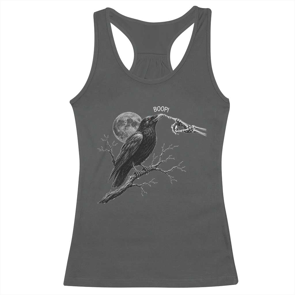Skeleton Hand Boop Raven Racerback Tank Top Funny Spooky Halloween Crow Moon Graphic