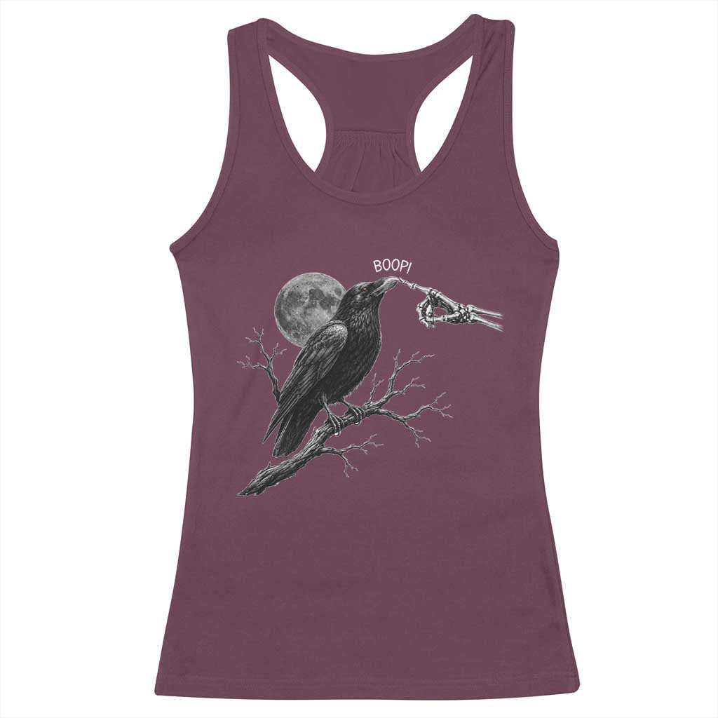 Skeleton Hand Boop Raven Racerback Tank Top Funny Spooky Halloween Crow Moon Graphic