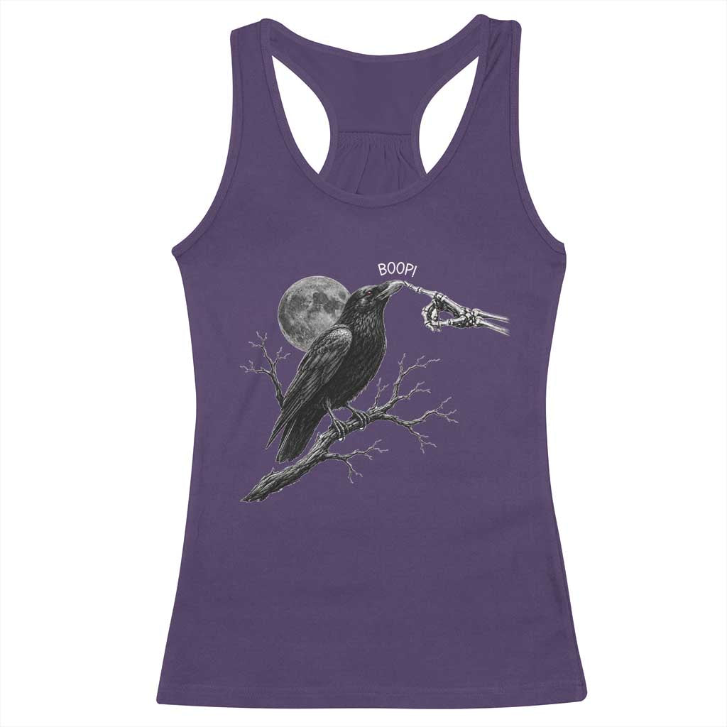 Skeleton Hand Boop Raven Racerback Tank Top Funny Spooky Halloween Crow Moon Graphic