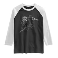 Skeleton Hand Boop Raven Raglan Shirt Funny Spooky Halloween Crow Moon Graphic