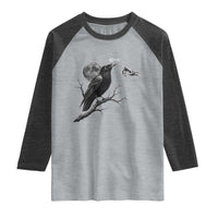 Skeleton Hand Boop Raven Raglan Shirt Funny Spooky Halloween Crow Moon Graphic