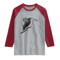 Skeleton Hand Boop Raven Raglan Shirt Funny Spooky Halloween Crow Moon Graphic
