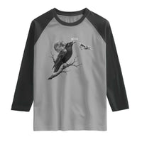 Skeleton Hand Boop Raven Raglan Shirt Funny Spooky Halloween Crow Moon Graphic