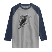 Skeleton Hand Boop Raven Raglan Shirt Funny Spooky Halloween Crow Moon Graphic