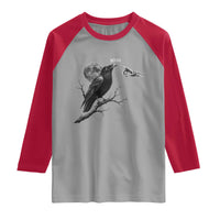 Skeleton Hand Boop Raven Raglan Shirt Funny Spooky Halloween Crow Moon Graphic