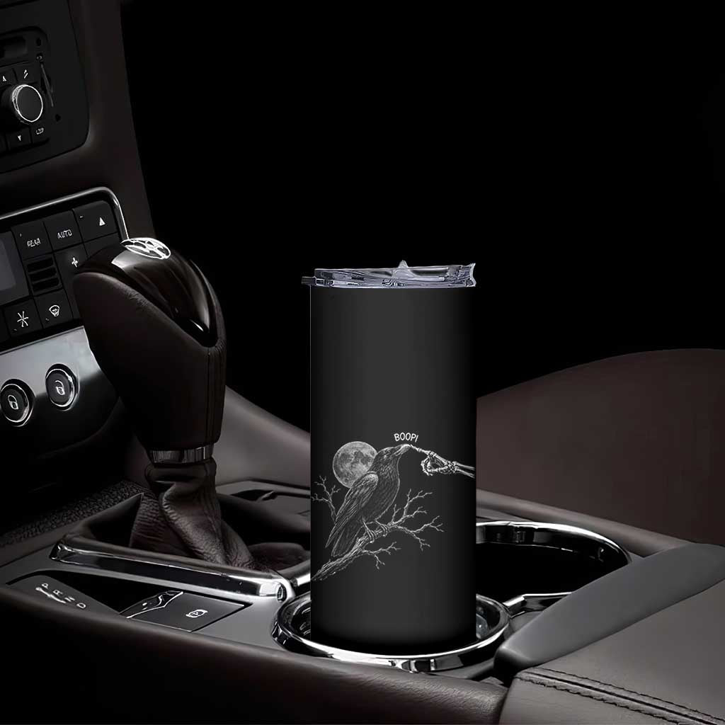 Skeleton Hand Boop Raven Skinny Tumbler Funny Spooky Halloween Crow Moon Graphic