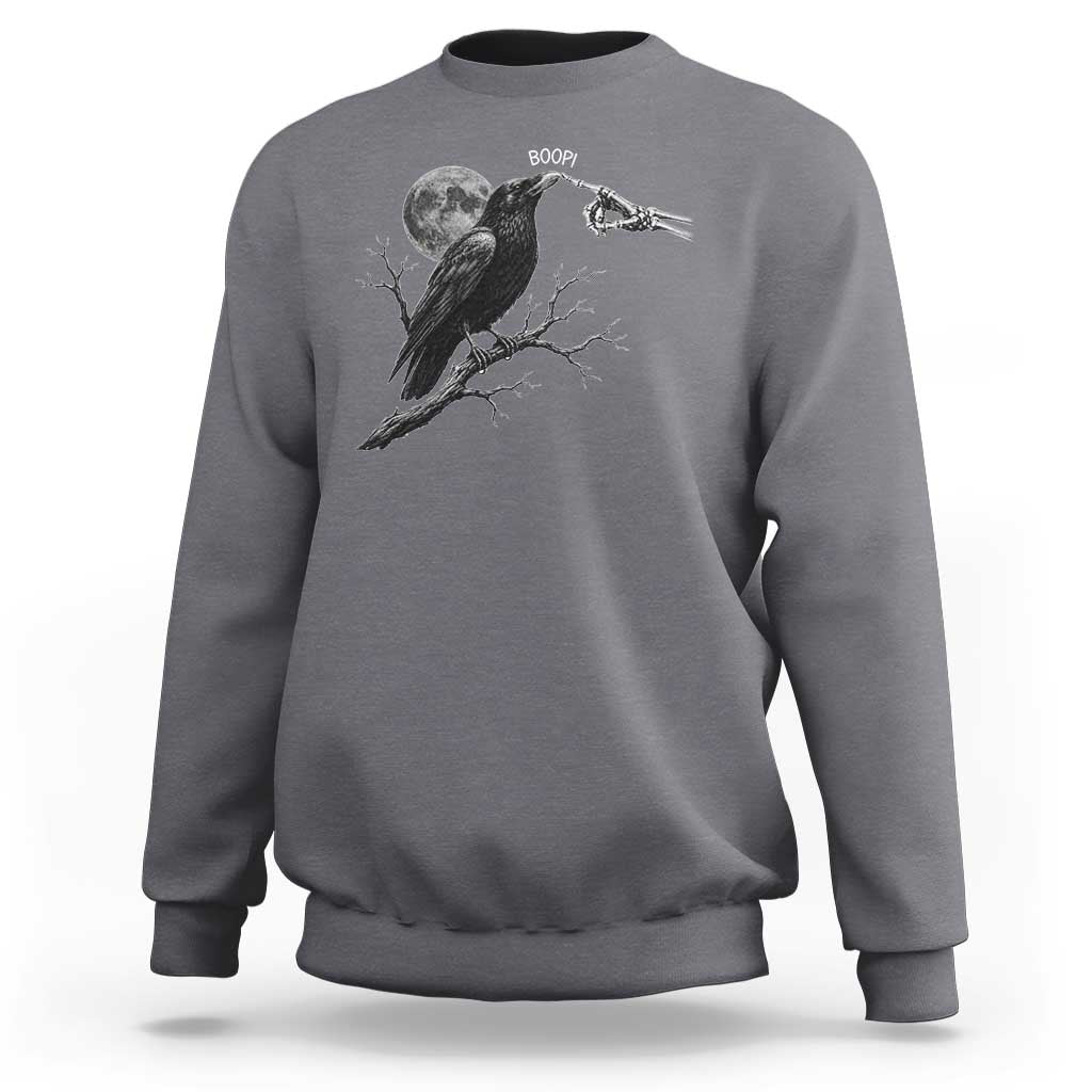 Skeleton Hand Boop Raven Sweatshirt Funny Spooky Halloween Crow Moon Graphic