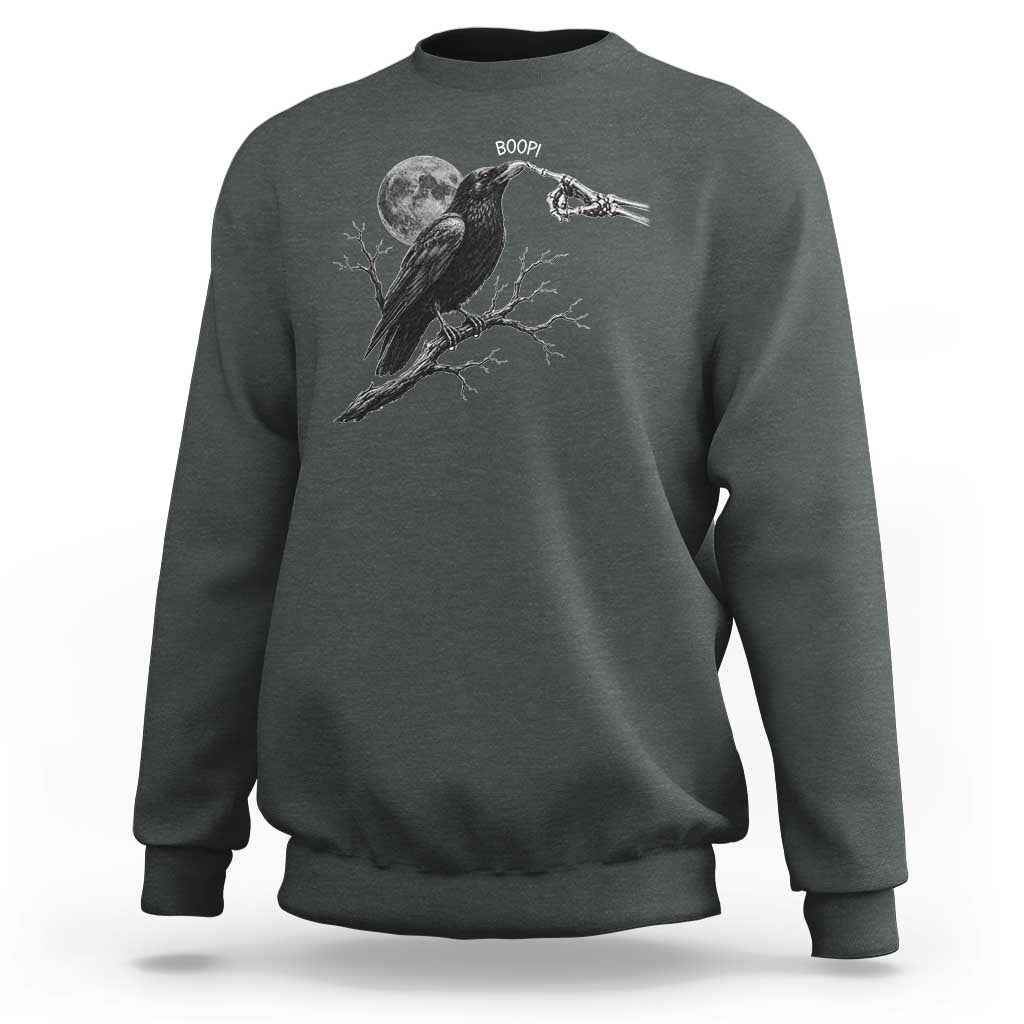 Skeleton Hand Boop Raven Sweatshirt Funny Spooky Halloween Crow Moon Graphic