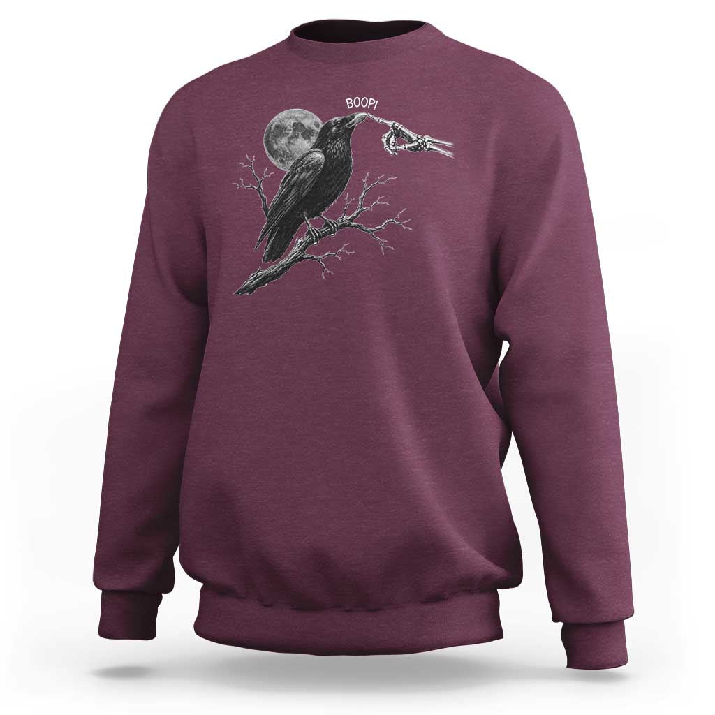 Skeleton Hand Boop Raven Sweatshirt Funny Spooky Halloween Crow Moon Graphic