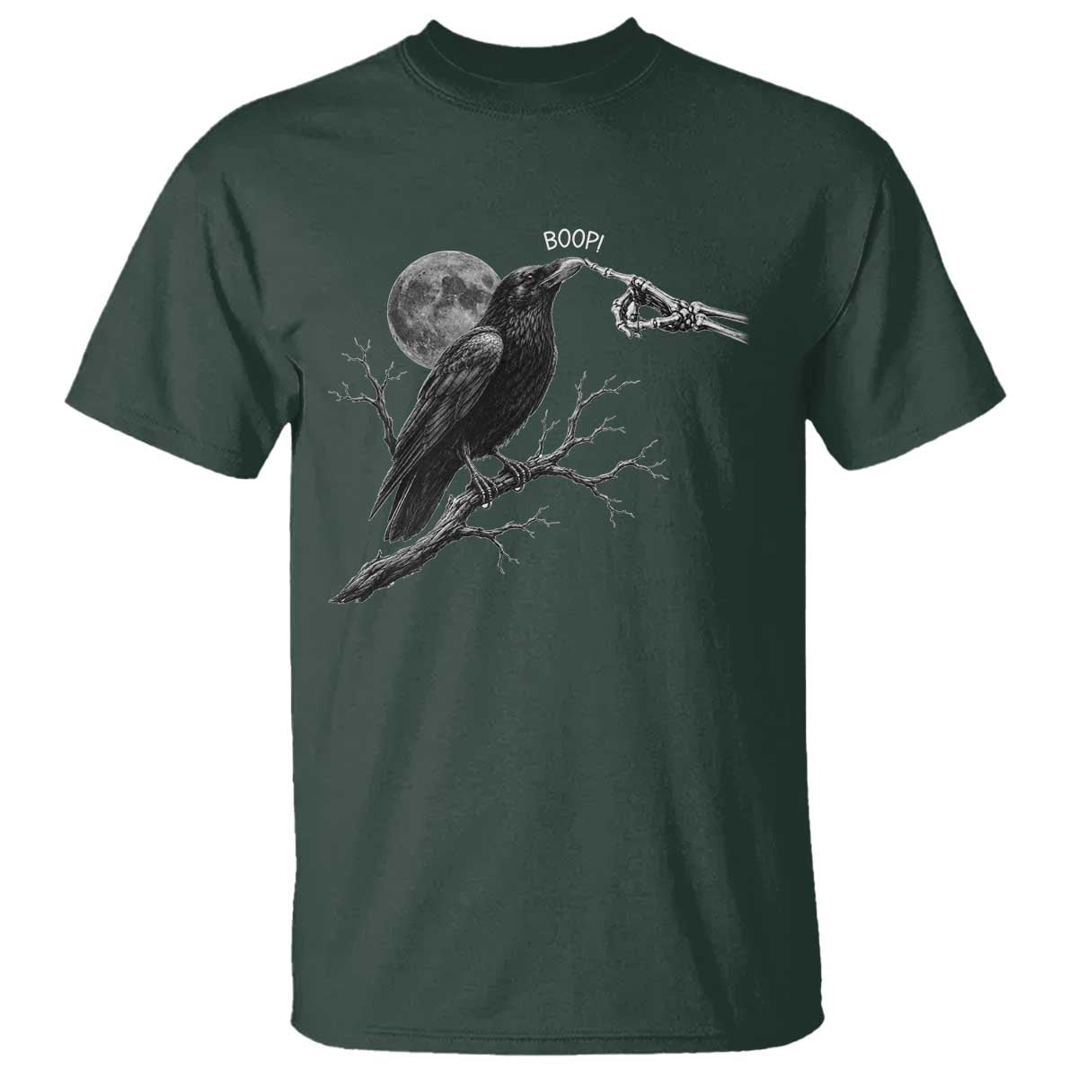 Skeleton Hand Boop Raven T Shirt Funny Spooky Halloween Crow Moon Graphic