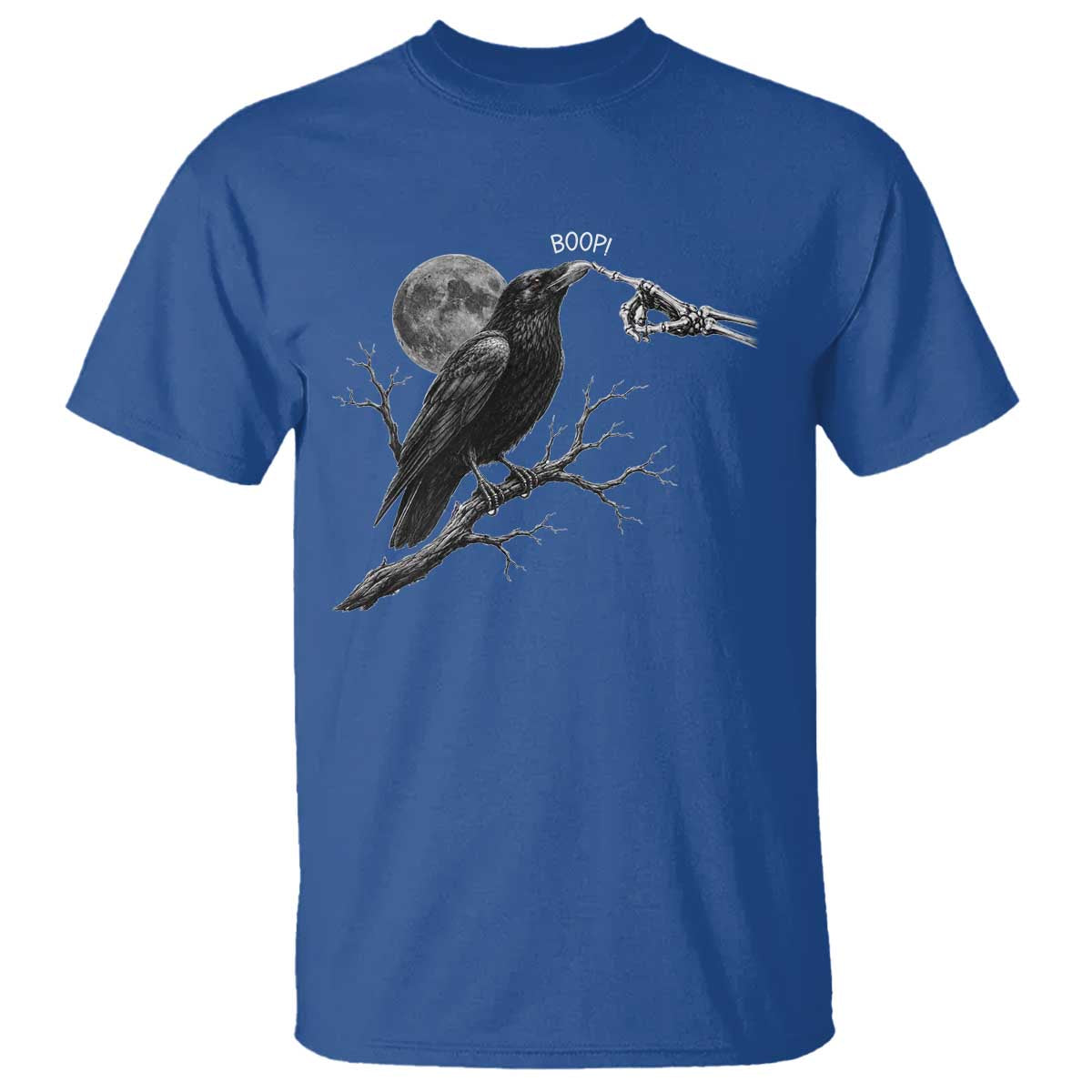 Skeleton Hand Boop Raven T Shirt Funny Spooky Halloween Crow Moon Graphic