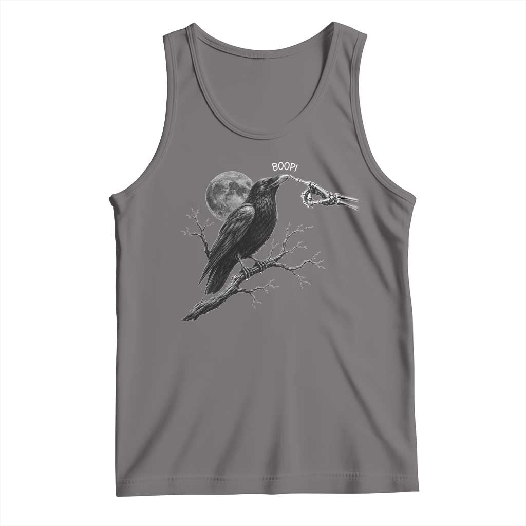 Skeleton Hand Boop Raven Tank Top Funny Spooky Halloween Crow Moon Graphic
