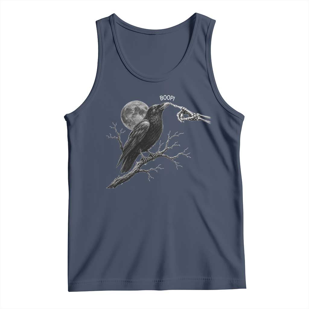 Skeleton Hand Boop Raven Tank Top Funny Spooky Halloween Crow Moon Graphic