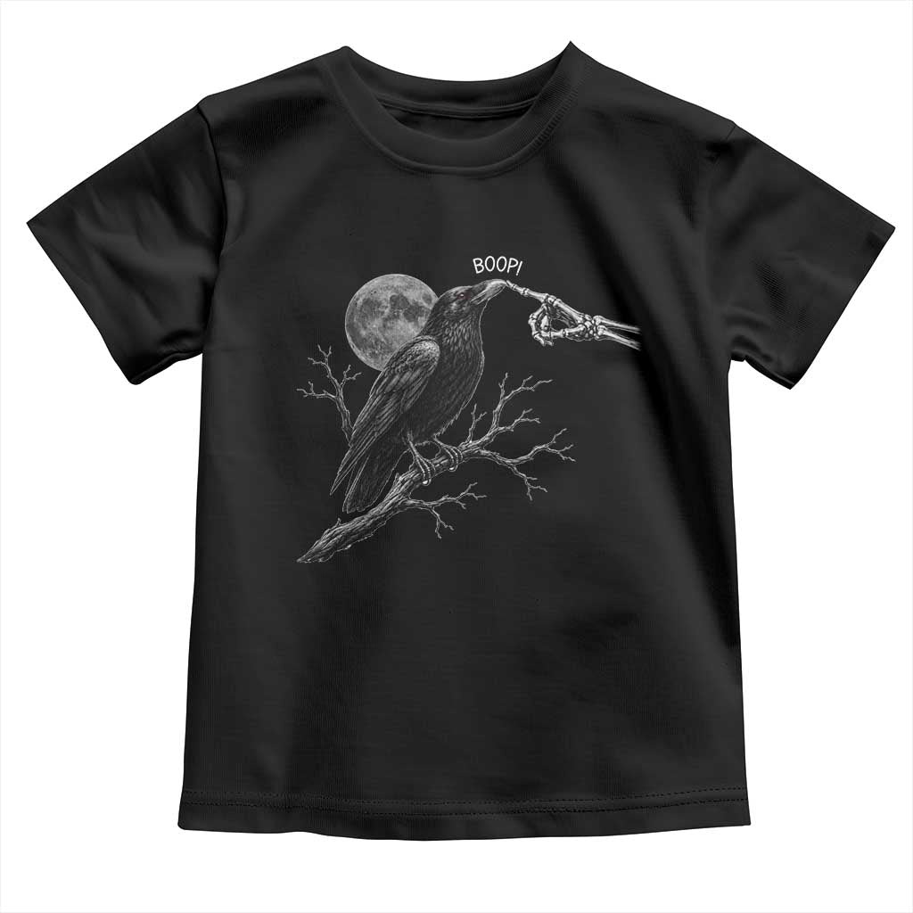 Skeleton Hand Boop Raven Toddler T Shirt Funny Spooky Halloween Crow Moon Graphic
