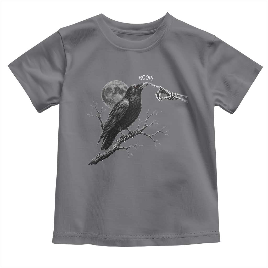 Skeleton Hand Boop Raven Toddler T Shirt Funny Spooky Halloween Crow Moon Graphic