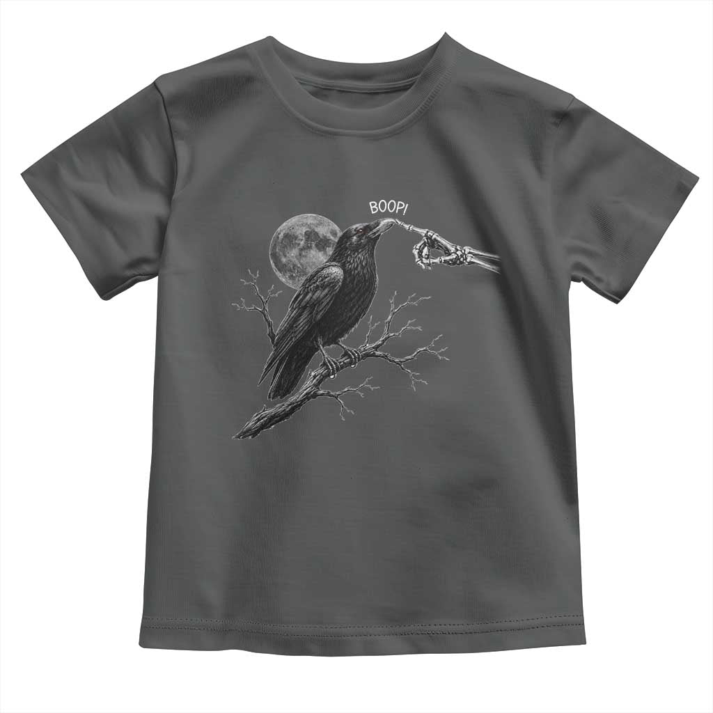 Skeleton Hand Boop Raven Toddler T Shirt Funny Spooky Halloween Crow Moon Graphic