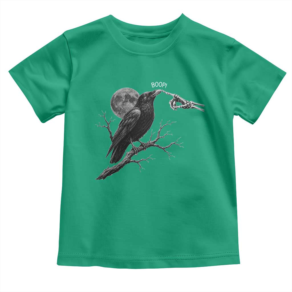 Skeleton Hand Boop Raven Toddler T Shirt Funny Spooky Halloween Crow Moon Graphic