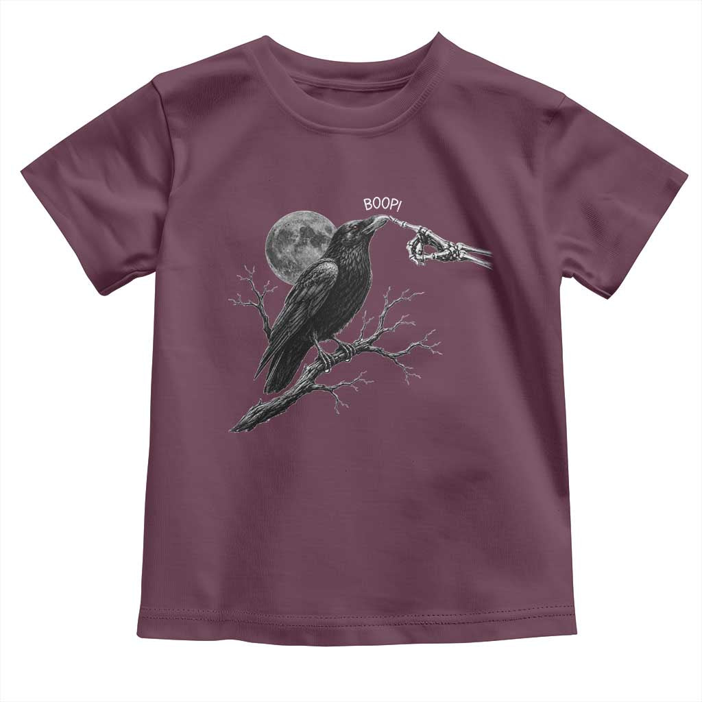 Skeleton Hand Boop Raven Toddler T Shirt Funny Spooky Halloween Crow Moon Graphic