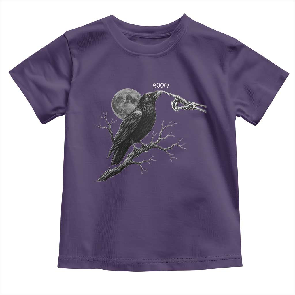 Skeleton Hand Boop Raven Toddler T Shirt Funny Spooky Halloween Crow Moon Graphic