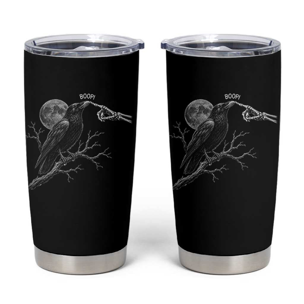 Skeleton Hand Boop Raven Tumbler Cup Funny Spooky Halloween Crow Moon Graphic