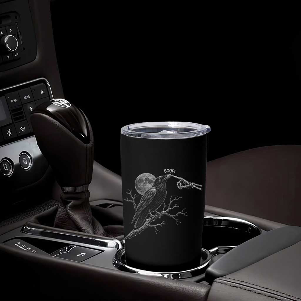 Skeleton Hand Boop Raven Tumbler Cup Funny Spooky Halloween Crow Moon Graphic