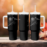 Skeleton Hand Boop Raven Tumbler With Handle Funny Spooky Halloween Crow Moon Graphic