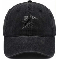 Skeleton Hand Boop Raven Washed Cotton Baseball Cap Funny Spooky Halloween Crow Moon Graphic