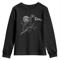 Skeleton Hand Boop Raven Youth Sweatshirt Funny Spooky Halloween Crow Moon Graphic