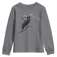 Skeleton Hand Boop Raven Youth Sweatshirt Funny Spooky Halloween Crow Moon Graphic