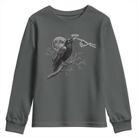 Skeleton Hand Boop Raven Youth Sweatshirt Funny Spooky Halloween Crow Moon Graphic
