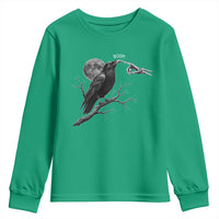 Skeleton Hand Boop Raven Youth Sweatshirt Funny Spooky Halloween Crow Moon Graphic