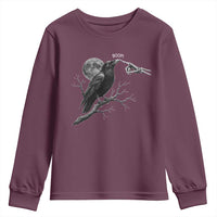 Skeleton Hand Boop Raven Youth Sweatshirt Funny Spooky Halloween Crow Moon Graphic
