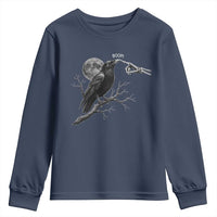 Skeleton Hand Boop Raven Youth Sweatshirt Funny Spooky Halloween Crow Moon Graphic