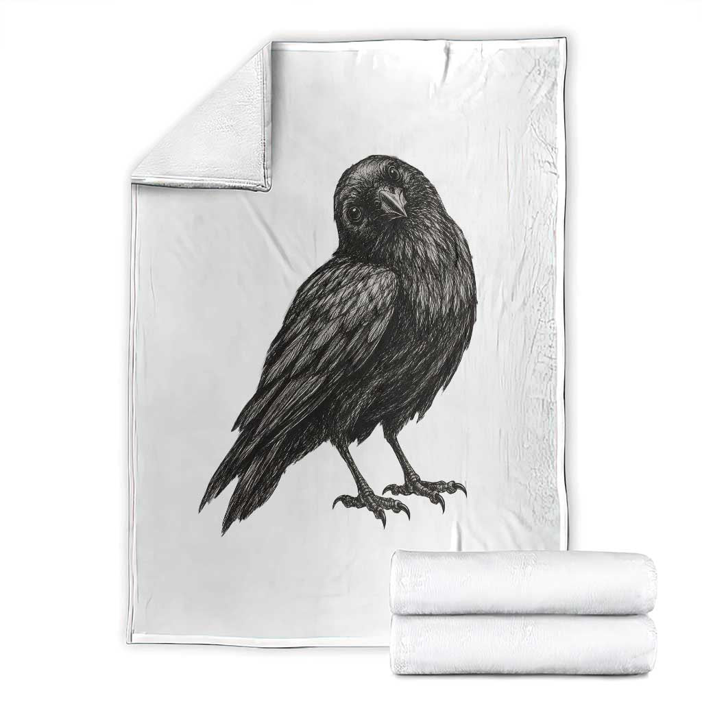 Curious Raven Crow Throw Blanket Vintage Dark Academia Gothic Black Bird Graphic