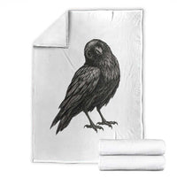 Curious Raven Crow Throw Blanket Vintage Dark Academia Gothic Black Bird Graphic