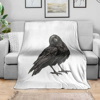 Curious Raven Crow Throw Blanket Vintage Dark Academia Gothic Black Bird Graphic