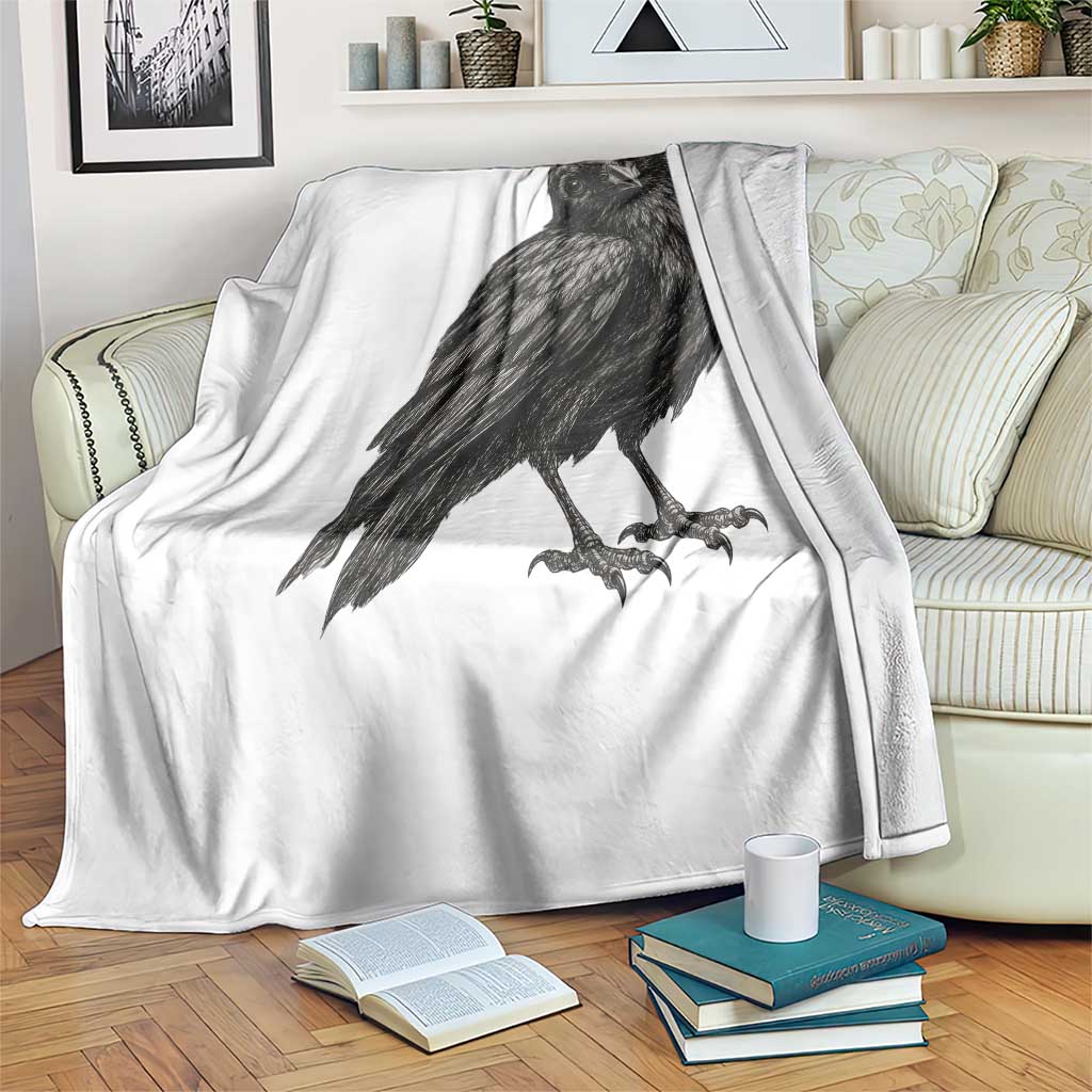Curious Raven Crow Throw Blanket Vintage Dark Academia Gothic Black Bird Graphic