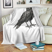 Curious Raven Crow Throw Blanket Vintage Dark Academia Gothic Black Bird Graphic
